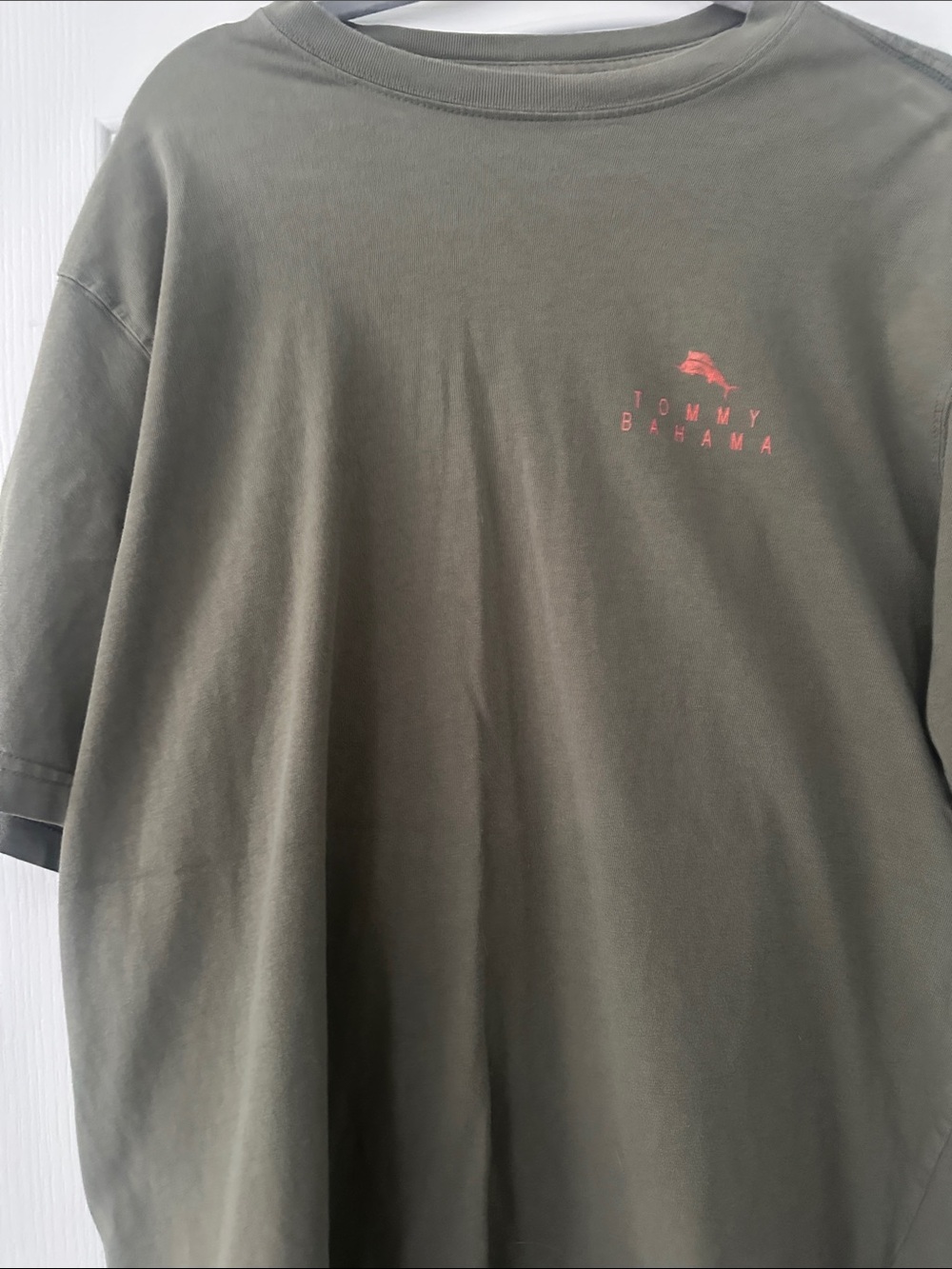 Tommy Bahama Olive Green Short-Sleeve Tee with Pink Logo